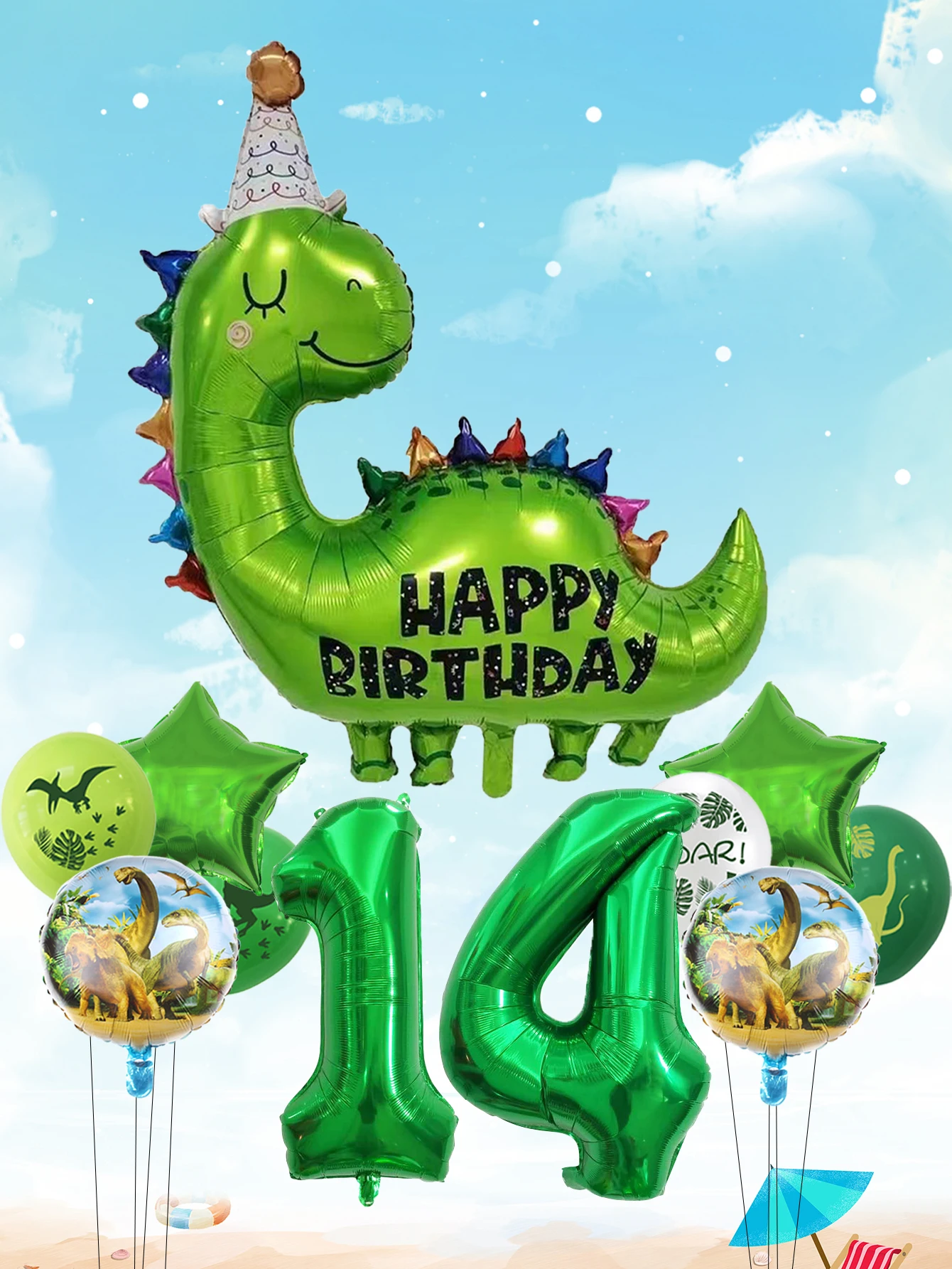 1 세트 생일 축하 공룡 번호 스타 호일 풍선 쥬라기 테마 라텍스 풍선 어린이 생일 파티 장식