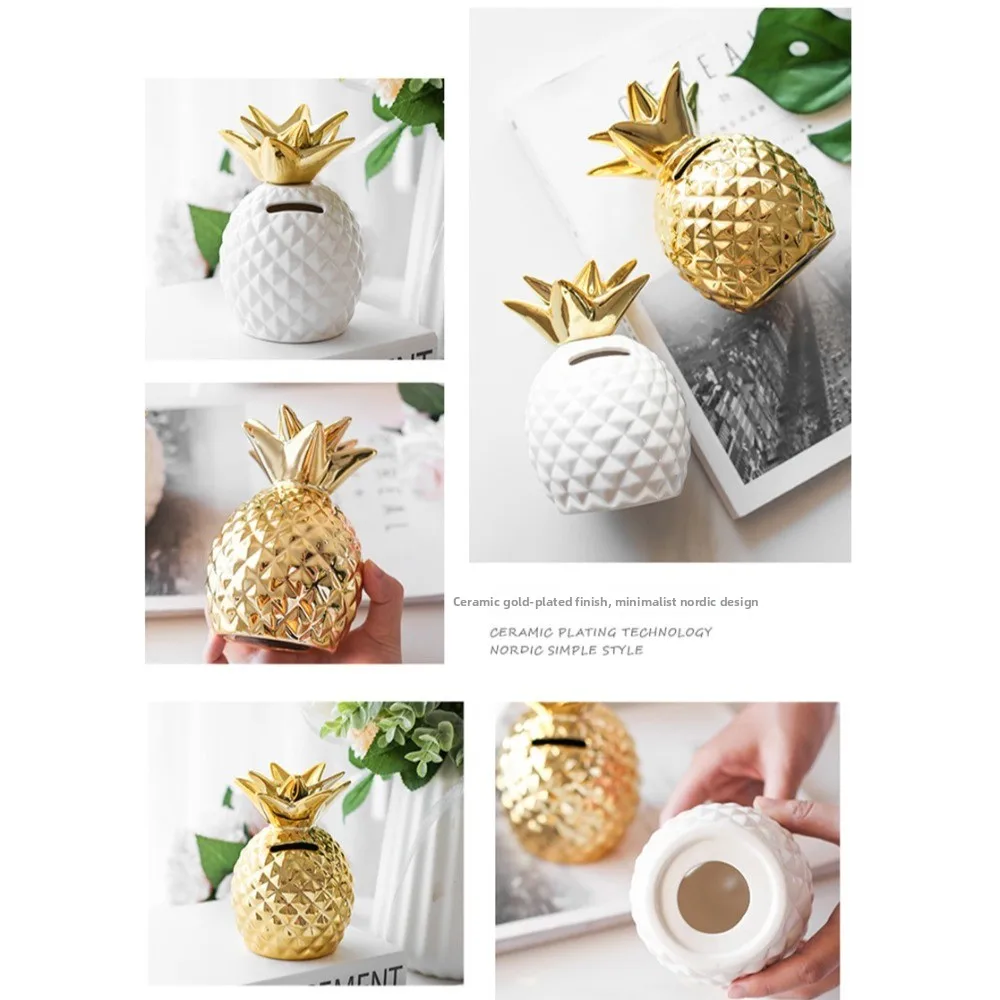 Tirelire ananas en céramique dorée objet décoratif et épargne_voghion.com