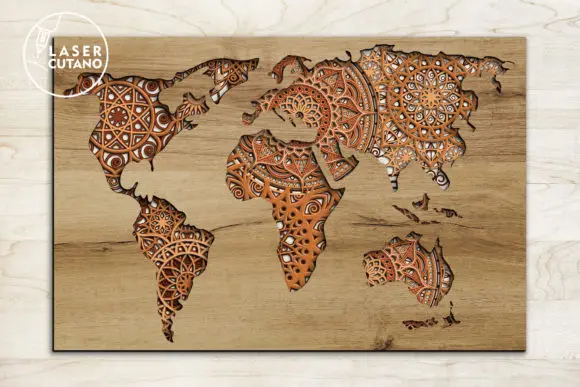 World Map Laser Files for Cutting SVG DXF DWG CDR and  Digital Multilayer Layout Files Map Laser Engraving Cutting wood saw machine