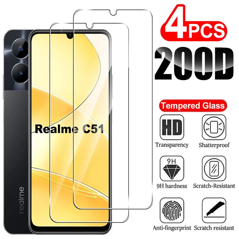 

2/4Pcs Tempered Glass For Realme C51 C53 C55 Screen Protector Glass Film