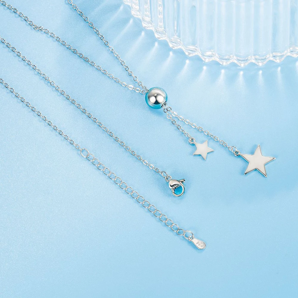 925 Sterling Silver Star Pendant Necklace Crystal Long Chain Drop Earrings Jewelry Sets Jewelry Set Silver Jewelry Silver Jewelry Set Crystal Jewelry Set For Women Trendy FQL23064