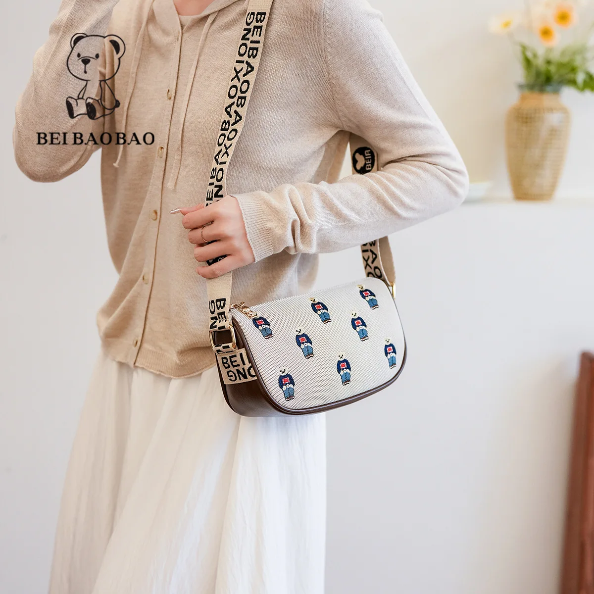 Beibaobao Autumn New Color Matching Versatile Mini Bear Bag Single Shoulder Crossbody Bag Casual Classic Women's