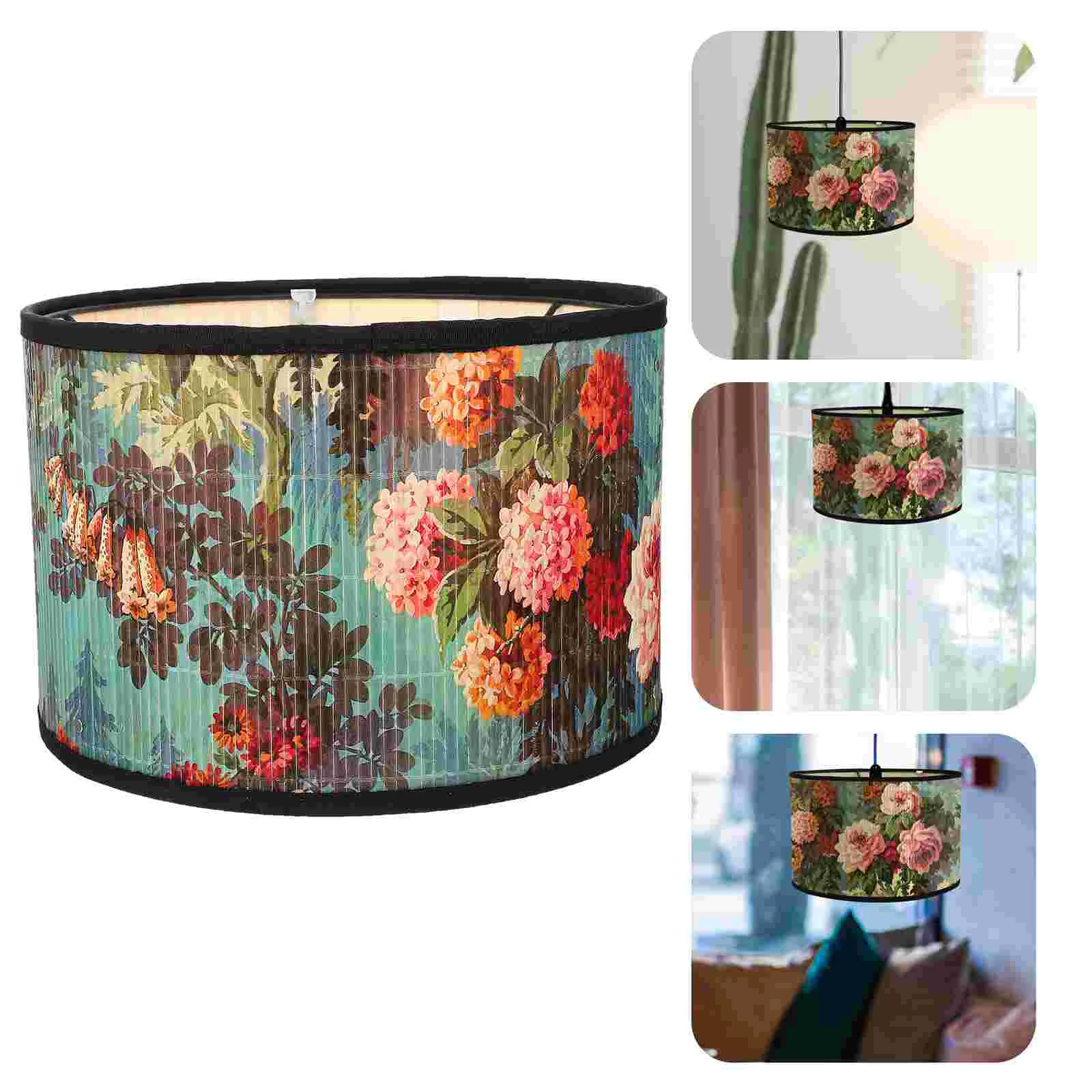 

Vintage Drum Lamp Shade Floral Lampshade Colorful Printed Chandelier Lamp Cover Replacement Pattern Light Cover Table Lamp
