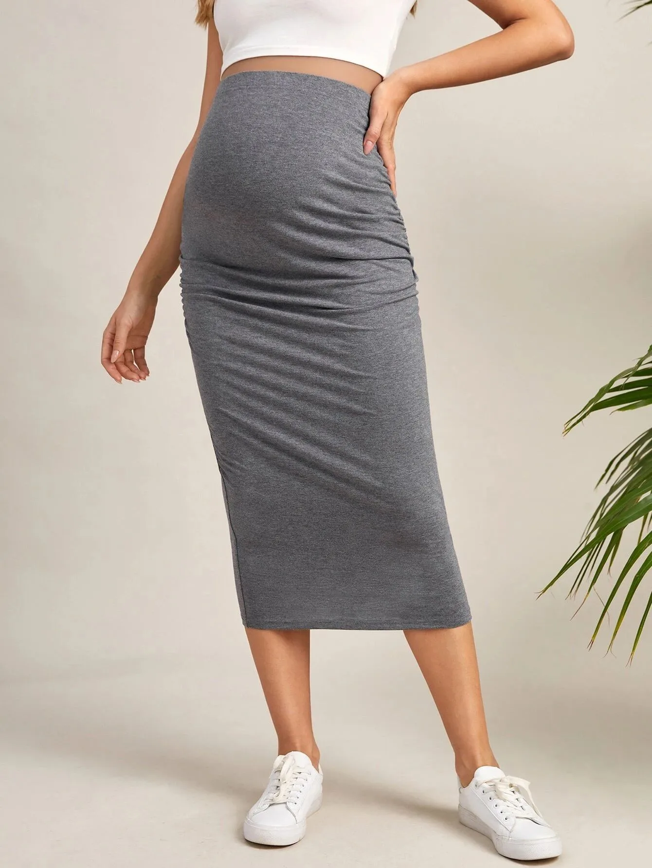 High Waist Maternity Women Casual Skirts Solid Ribbed Long Pregnancy Pencil Skirt For Premama Slim Belly Clothes Half Skirts New