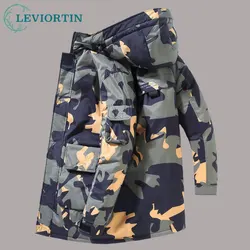 Winter Men's Hooded White Duck Down Jacket Outdoor Camouflage Long Down Coat Windproof Waterproof Thick Warm Mens Parka Clothing