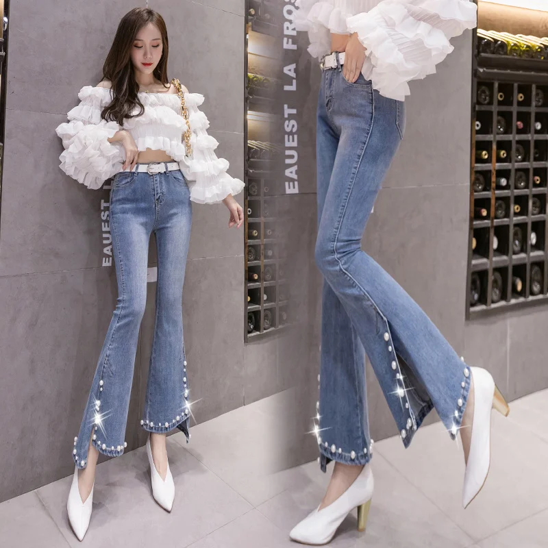 

pearls flare jeans women wide leg pants