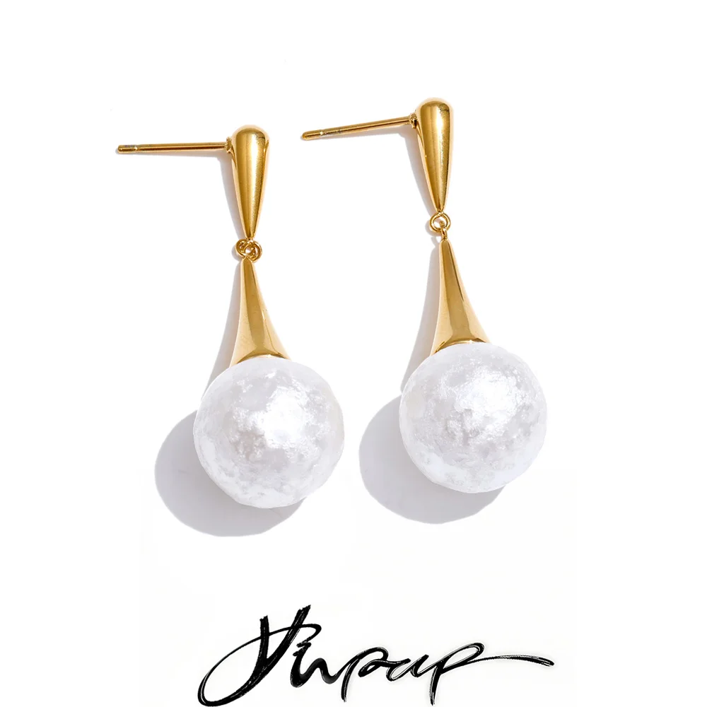Yhpup Korean Stainless Steel Simulated Pearls Drop Daily Earrings
