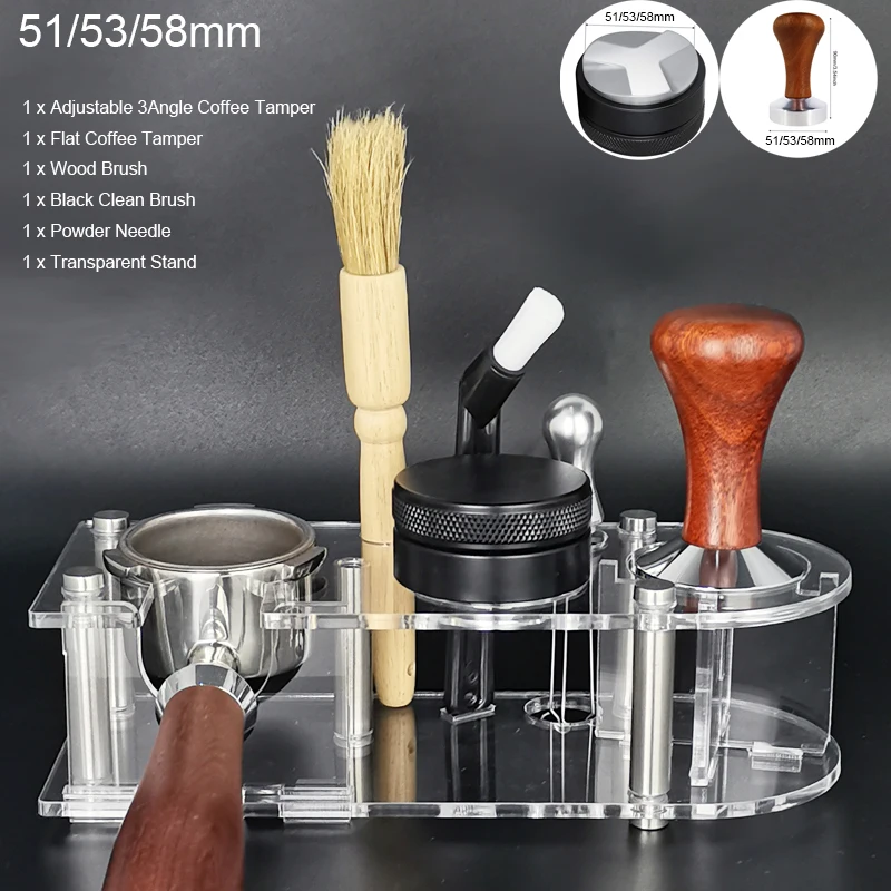 5PcsSet51mm53mm58mmCoffeeTamperEspressoTampersMatBaseRack