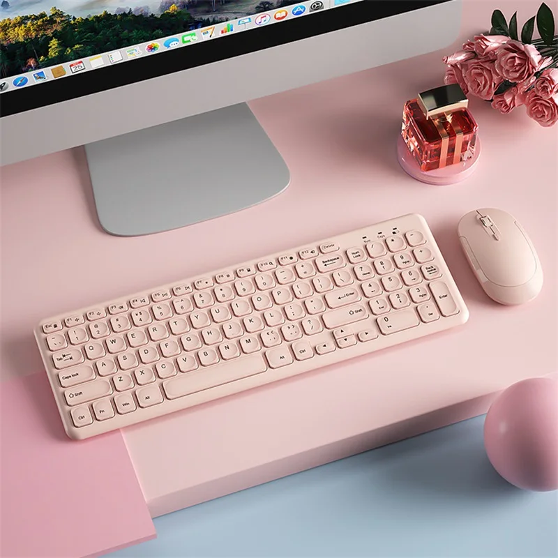Moda Wireless Tastiera E Mouse Combo Gamer Tastiere Silenziose Mouse Set Ultra Sottile Office Pc Tastiera Da Gioco Ergonomica Rosa