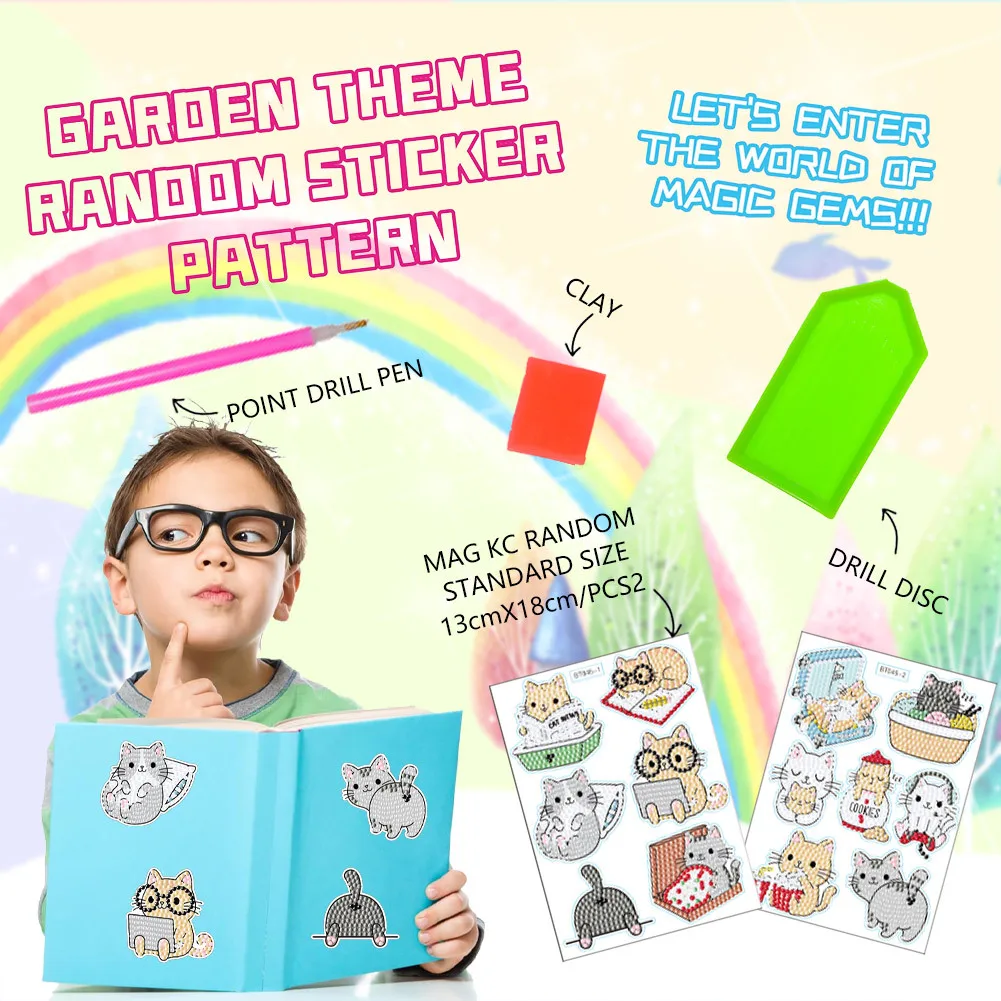 13pcs/set Cute Cartoon Cat Diamond Painting Stickers Kids Handmade Crafts Paint By Number Diamond Embroidery Beginners Kits