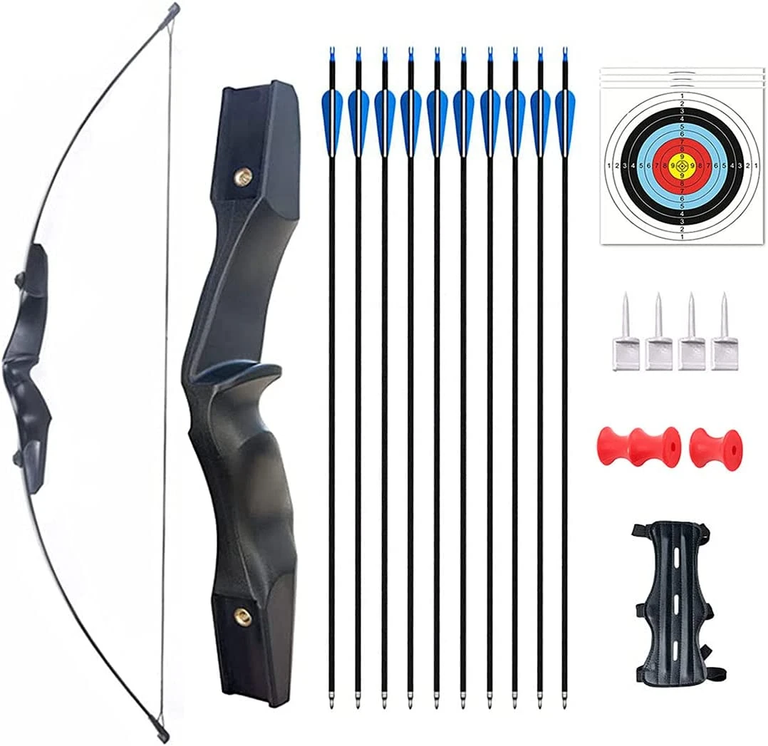 Archery Recurve Set Adult 51 Inch Right Hand Longbow Set Detachable Bow