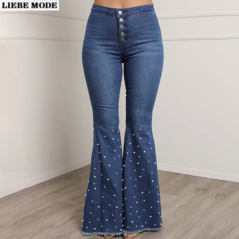 

Lady Button Fly High Waist Flare Jeans for Women Autumn 2023 Skinny Bell Bottom Jean Pants Woman Sexy Push Up Denim Trousers