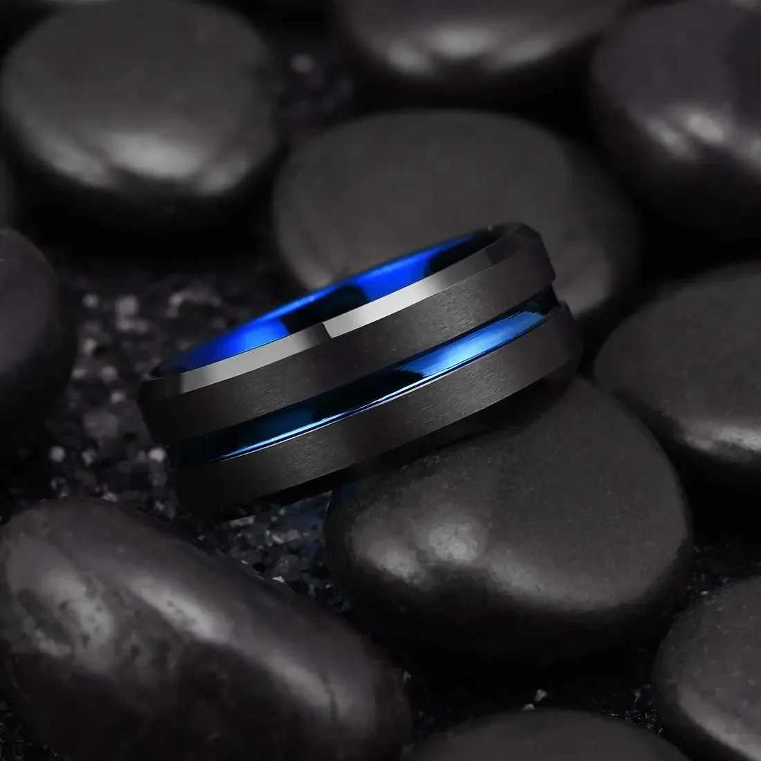 Wedding Rings Finger Rings Jewelry Rings Ring Jewelry Fashion 8mm Mens Blue Groove Beveled Edge Black Stainless Steel Ring Zircon Celtic Dragon Red Carbon Fibre Ring Men Wedding Band