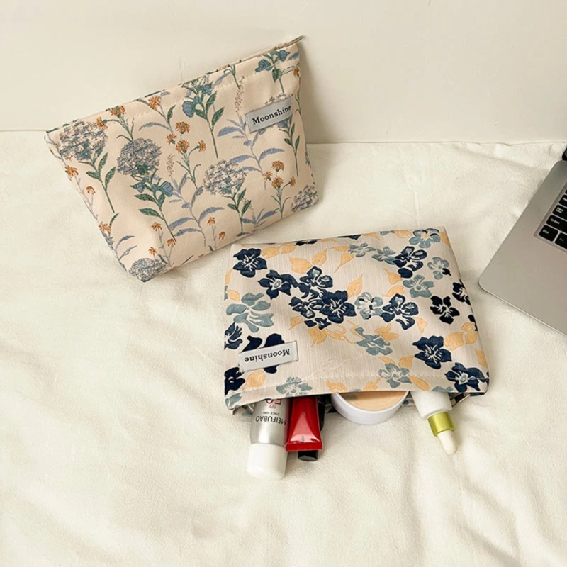 

Cosmetic Bag Women Floral Makeup Case Organizer Korean Embroidery Cosmetic Pouch Travel Toiletry Bag Corduroy Canvas Beauty Case