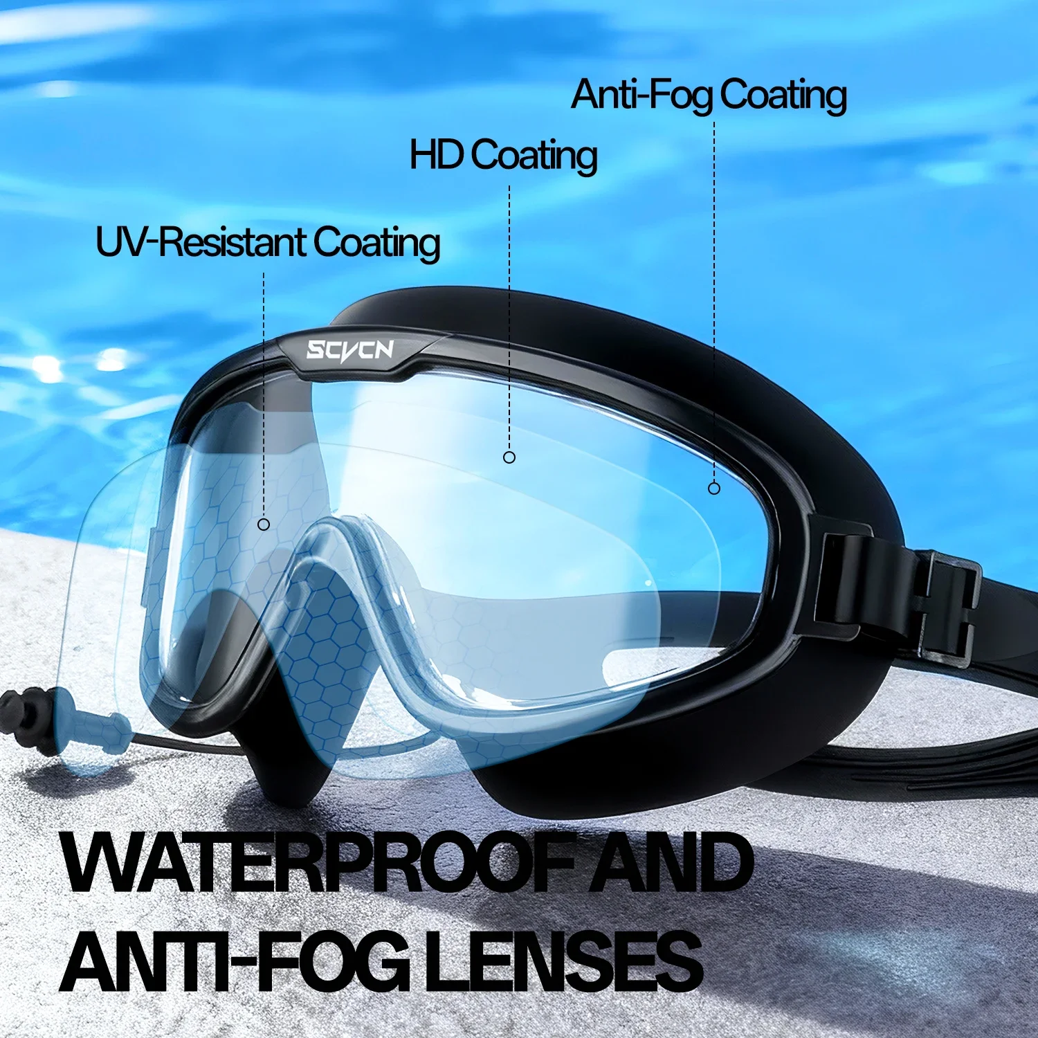 Scvcn Full Frame Swim Eyewear Clear Swimming Goggles Anti-fog Anti-ultraviolet Safe Water Lenses Accessories Triathlon Men Women