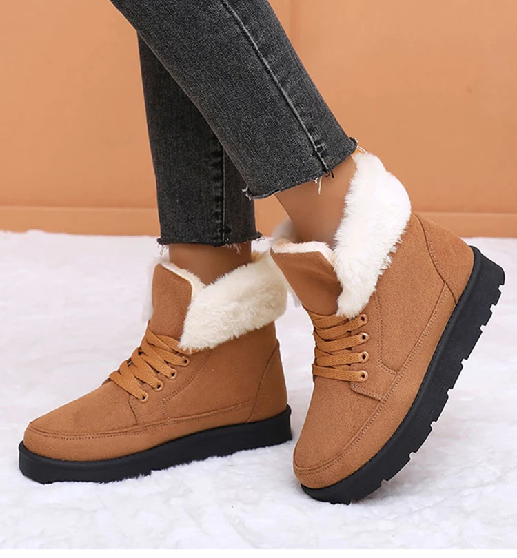 Women's Winter Snow Boots With Fur Lining And Low Heels_voghion.com