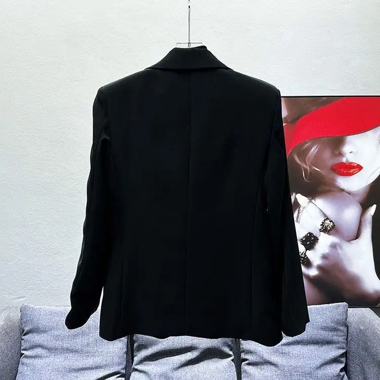 Black suit jacket, men's and women's single suit top, autumn Korean style trendy high street men's loose small suit