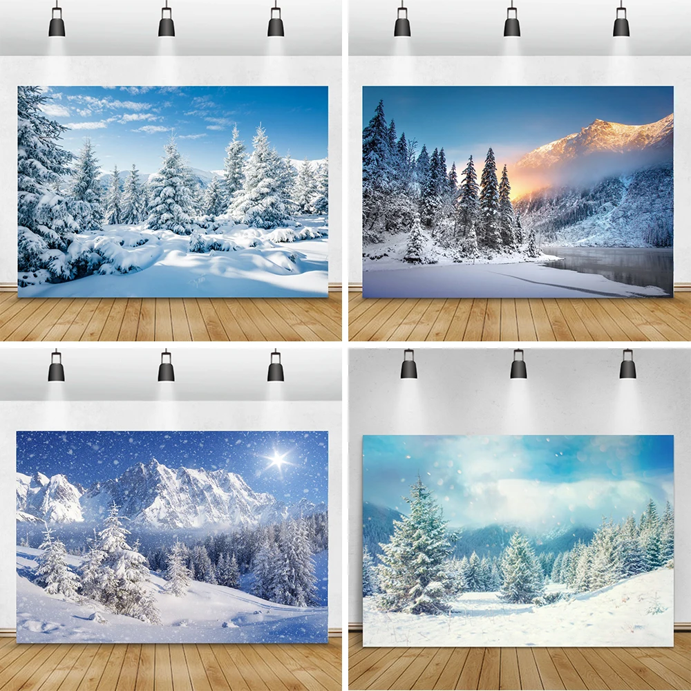 Winter Photophone Forest Pine Trees Snow Mountains Interior Home Decoration Photography Backdrop Photo Backgrounds Photozone