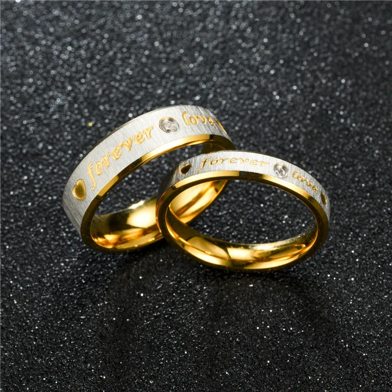 Forever Love Couple Ring For Women Men Heart Stainless Steel Wedding Ring Fashion Engaged Party Jewelry engagement rings fashion rings fashion ring wedding rings couple rings stainless steel rings finger rings metal rings