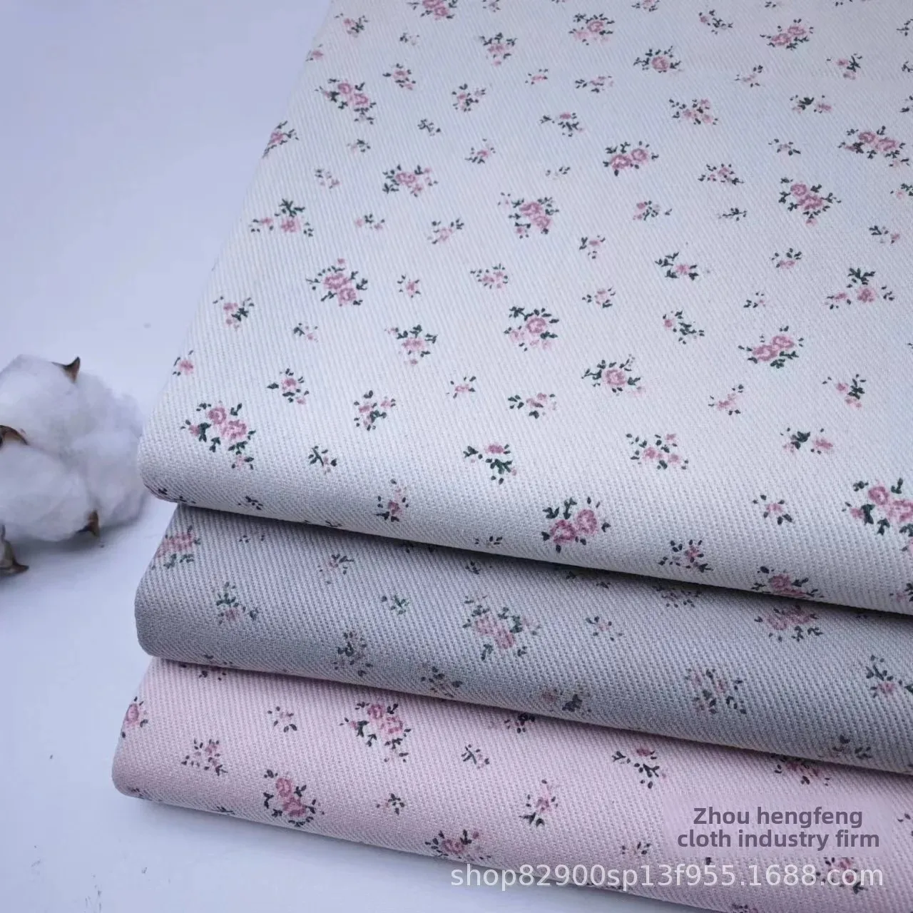 Small Floral Print Denim Fabric Washed Clothing Material for Pants Skirts Coats Bags Shoes Hats Kids Children Baby Accessories