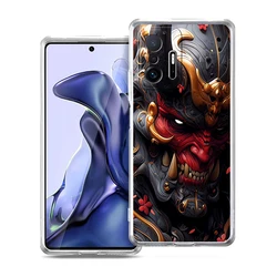 Transparent Soft TPU Phone Case with Samurai Oni Mask Design for Xiaomi Mi 11Lite (B1)