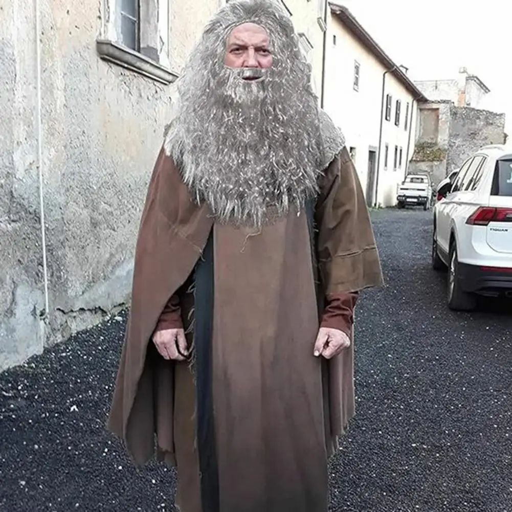 Wizard Curly Wig Santa Cosplay Wig And Beard Set Old Man Masquerade Costume Accessories for Carnival Christmas Halloween Party