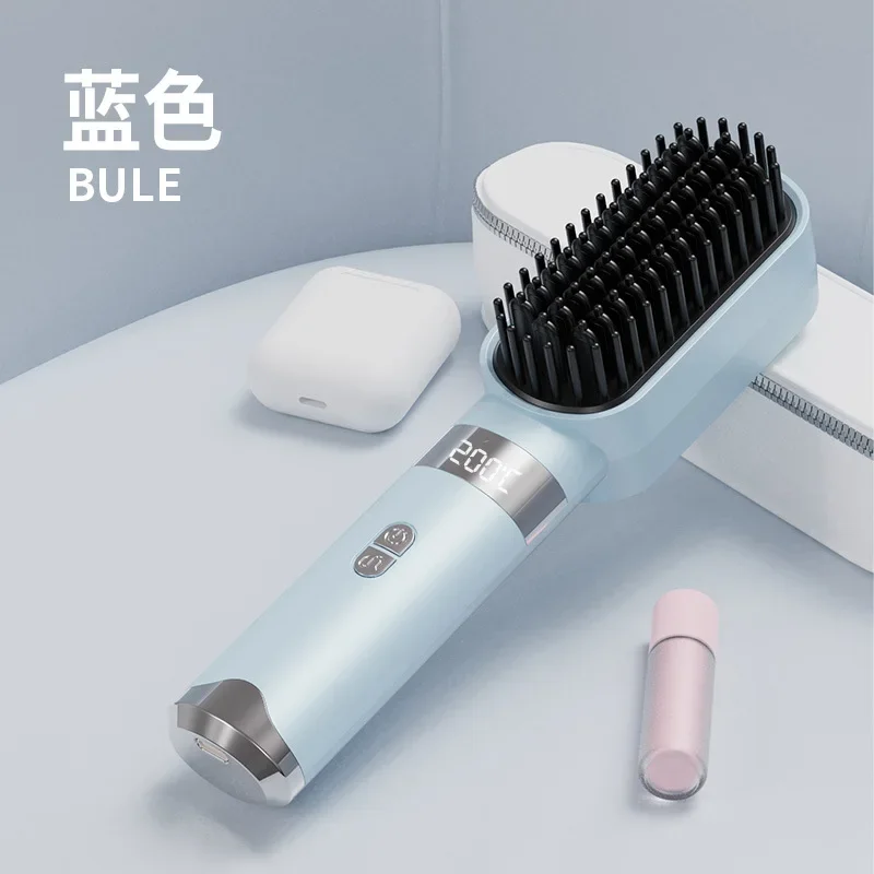 Wireless ionic hair brush Portable hair straightener Smart Hair Brushes straightening hot brush Straight and curly 2 in 1