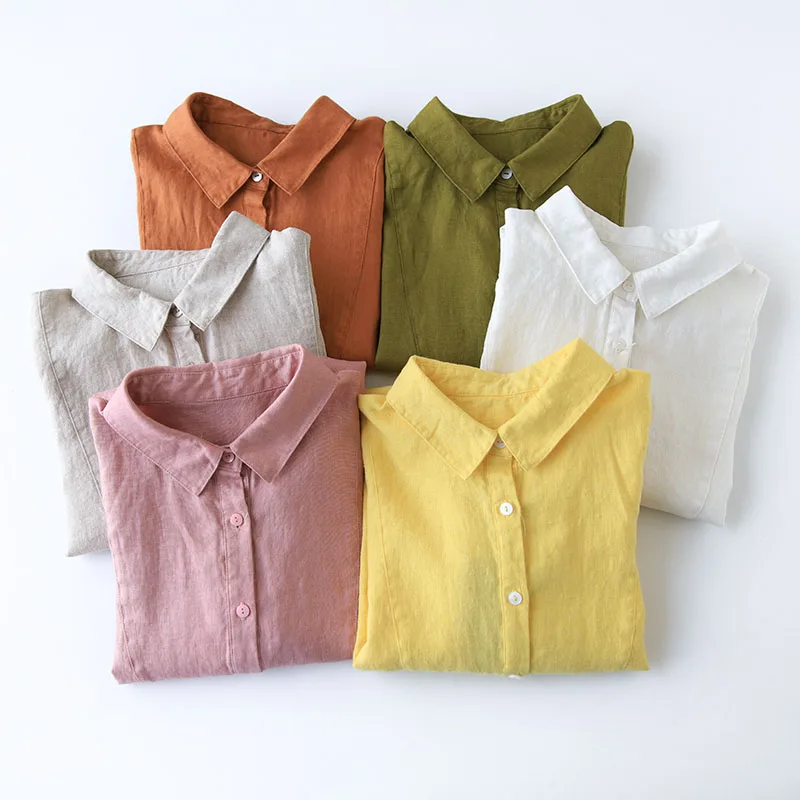 

Женские универсальные свободные блузки/рубашки из натуральной промытой ткани, подходят к любой одежде, 9 х9, весна-лето