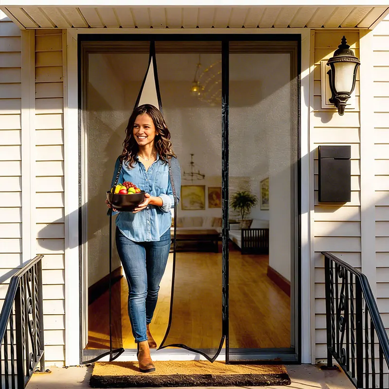 מסך דלת מגנטי DTGJ רשת יתושים שחורה רשת נגד יתושים בלתי נראית קיץ רשת נגד מזיקים אוטומטית