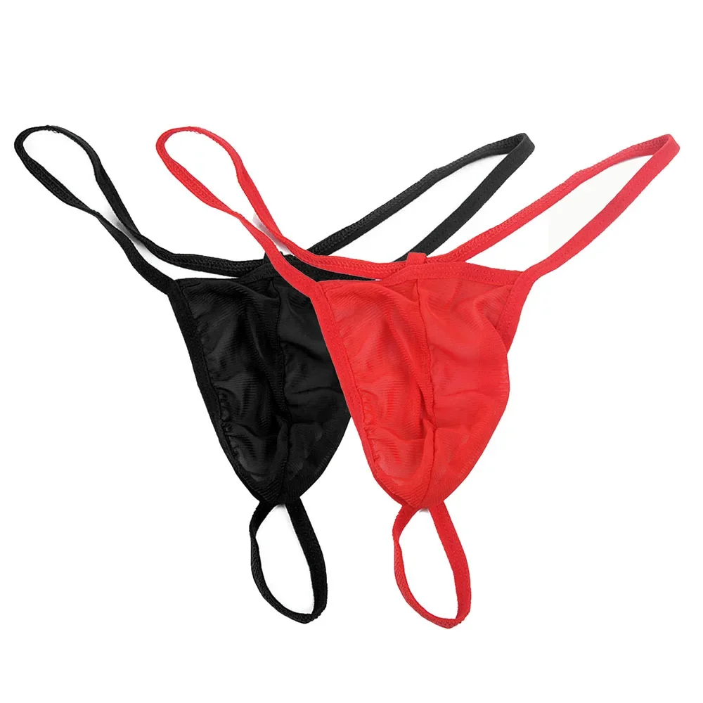 

2Pcs Gay Men Ultra-thin Bikini Thong Sexy Low Rise T Back G String Mesh U Convex Underwear Gay Pouch Underpants