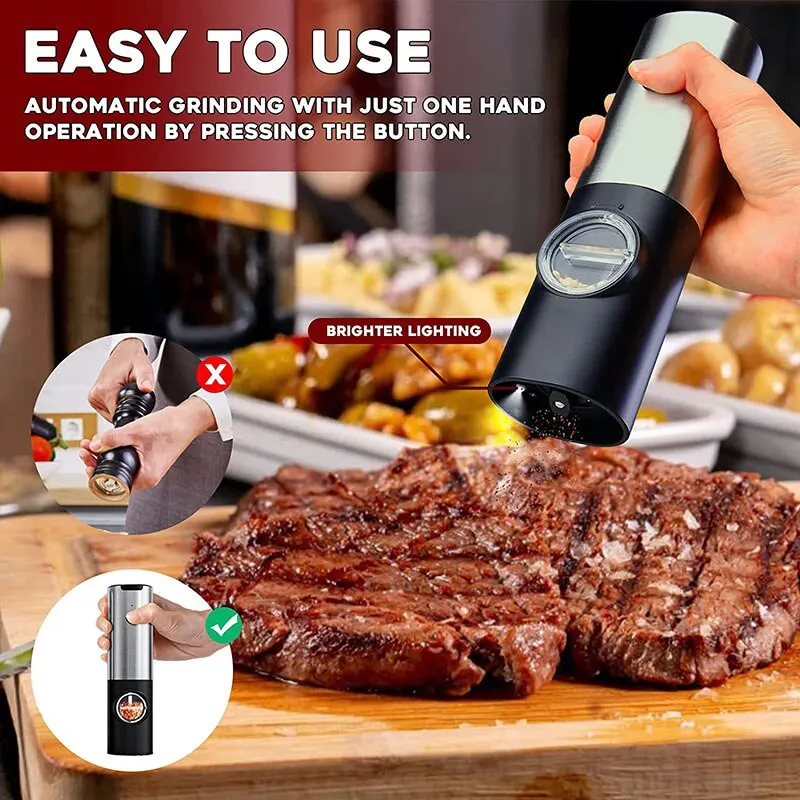 Electric Salt Grinder Set USB Rechargeable Electric Pepper Mill With LED  Light Adjustable Coarseness Kitchen Tools