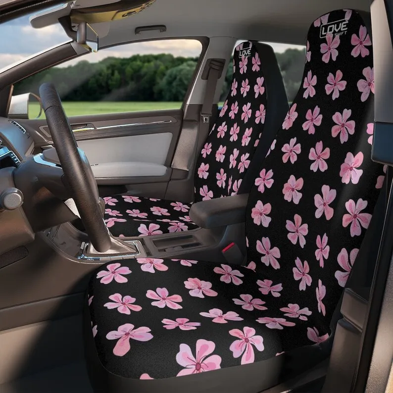 

Pink and Black Sakura Cherry Blossom Car Seat Cover, Car Seat Covers For Vehicle For Car For Women, Japanese Car Seat Covers