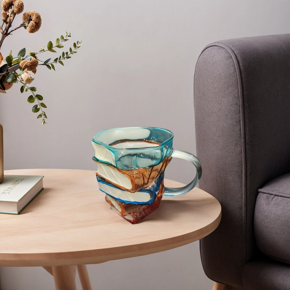 Novelty 3D Painted Books Coffee Mug Unique Books Stack Coffee Cup Creative Drinking Cup Collection Gifts for Literature Lovers