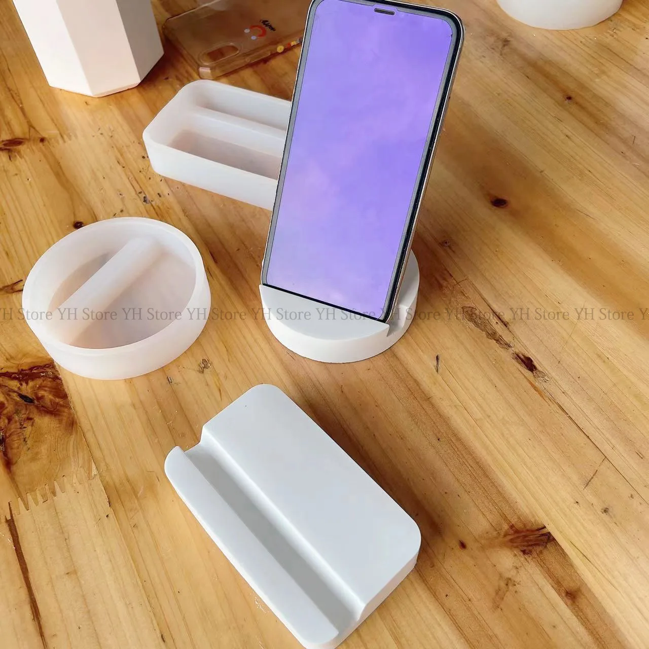 Resin Cellphone Holder Casting Silicone Mould Plaster Crafts Making Tools Concrete Cement Gypsum iPhone Stands Tray Molds silicone mold