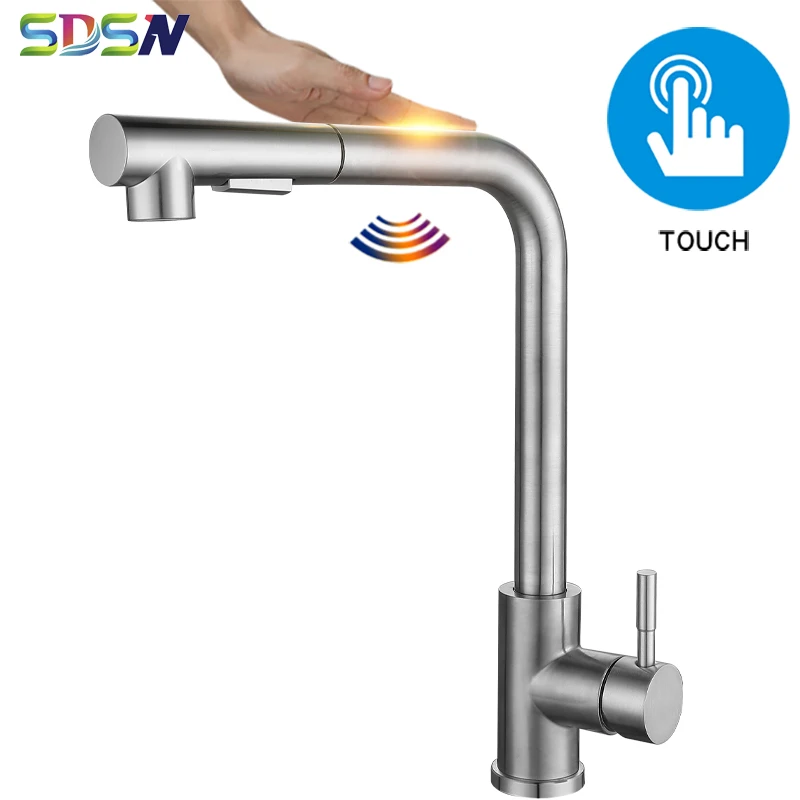 

SDSN Touch Kitchen Faucets SUS304 Stainless Steel Pull Out Kitchen Sink Faucet Hot Cold Smart Sensor Touch Kitchen Mixer Tap