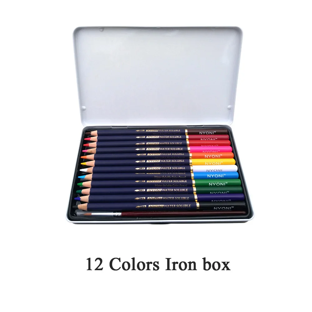 Nyoni Professional Watercolor Pencils Set 12/24/36/48/72/100 Colored  Pencils Water Soluble Color Pencils With Brush And Metal Box Art Supplies  For Chi