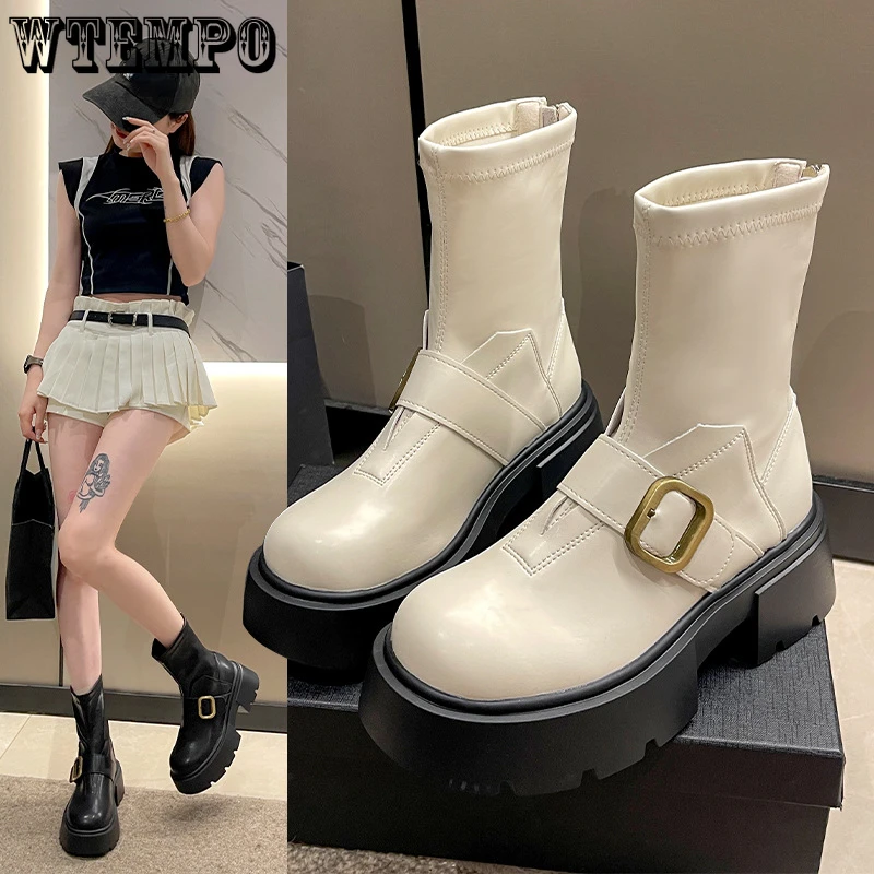 

Chelsea Boots Women Thick Sole Leather French Martin Boots English Style Single Short Platform Boots Autumn Non-slip Shoes