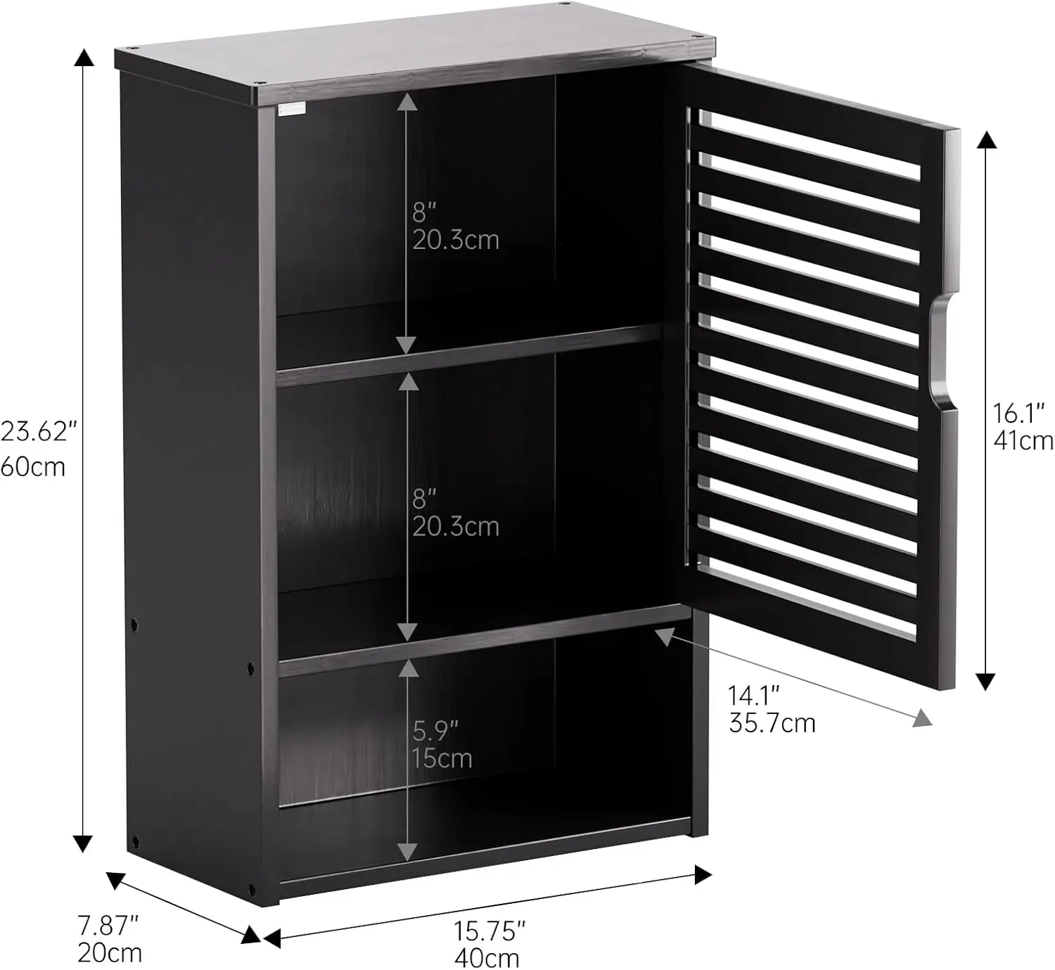 خزانة أدوية معلقة، خيزران أسود، رف قابل للتعديل