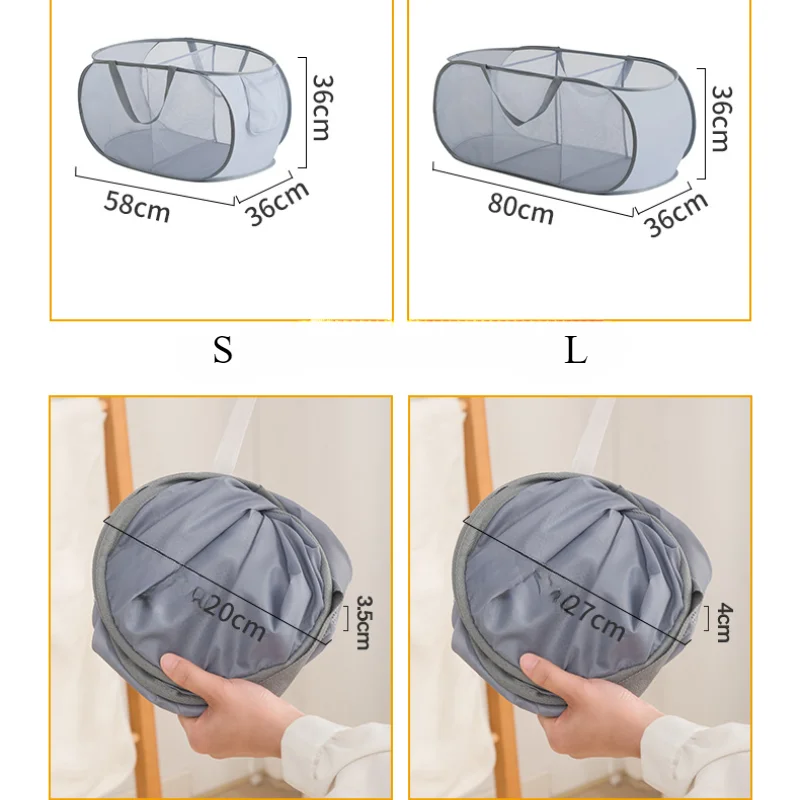 Mesh Foldable Laundry Basket 2or3 Compartments Pop Up Thicken Hamper with Handles Mesh Laundry Hamper for Travel Bathroom