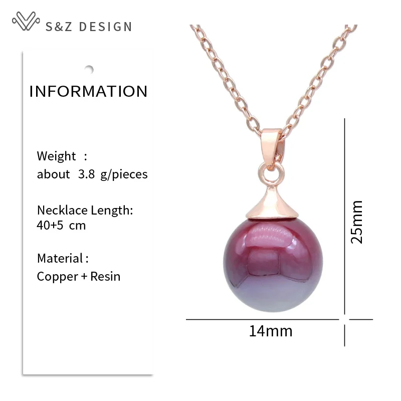 S&Z DESIGN New Fashion Wine Red Round Beads Pendant Necklace For Women Party 585 Rose Gold Color Collarbone Chain Jewelry