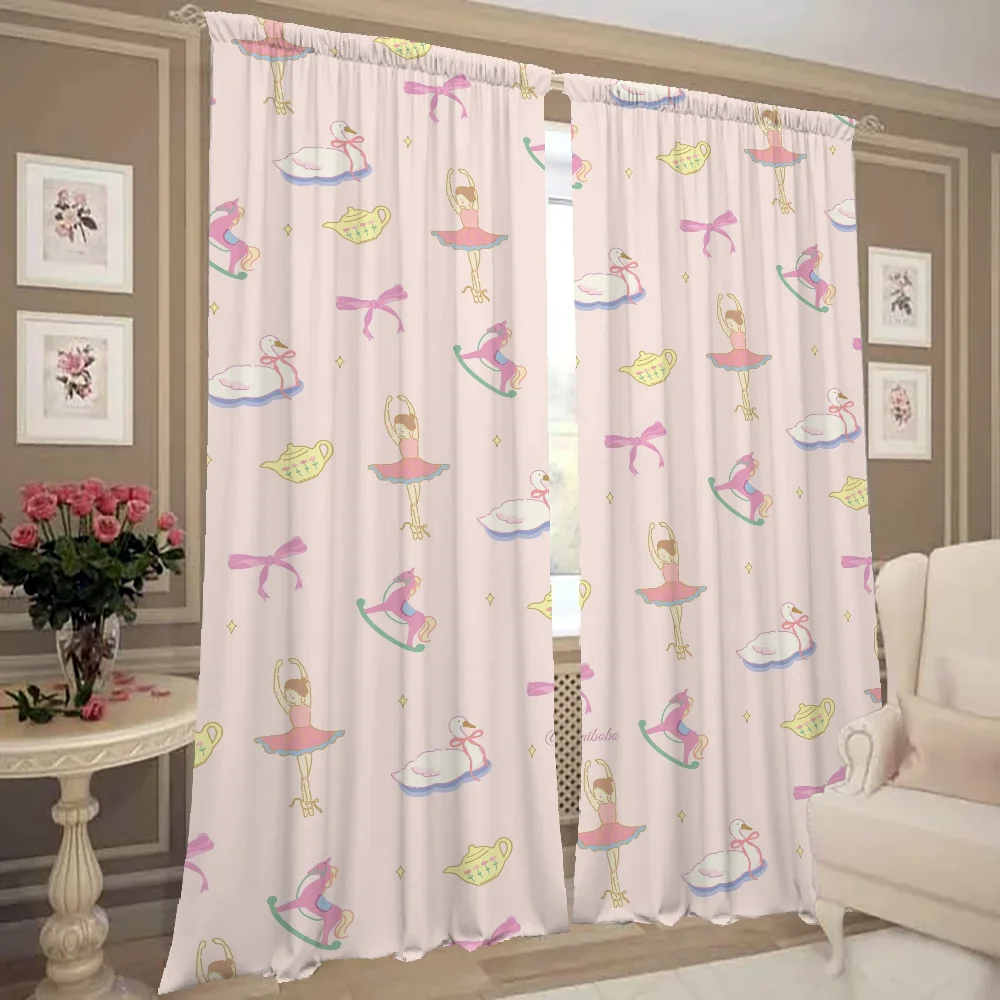 Window Kitchen Curtains for Living Room 2 Pieces Blackout Curtains Door Curtain Ballerina Girl Partition Bedroom Decoration Home 2