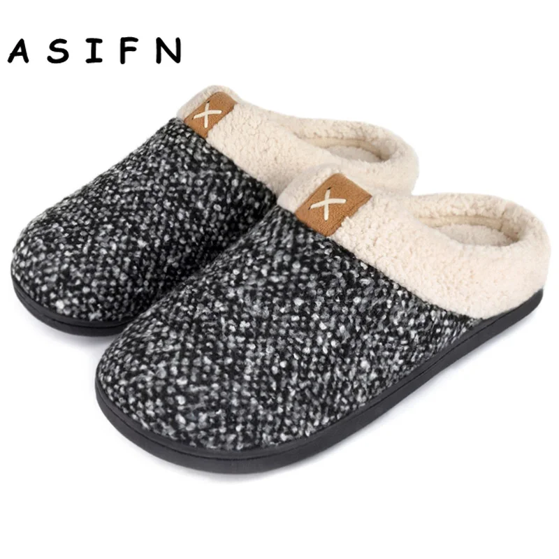 ASIFN Winter Slippers Carpet House for Men Gifts Slip on Pantuflas Memory Foam Comfy Fuzzy Plush Lining Shoes Indoor Outdoor