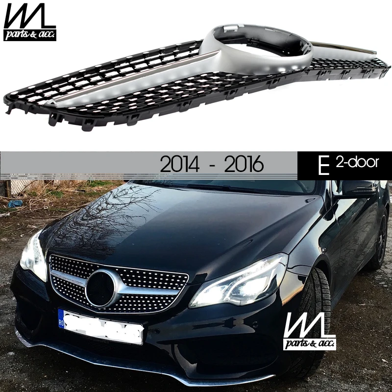 W207 다이아몬드 그릴, 블랙 실버 프론트 그릴 (메르세데스 E 클래스 페이스리프트 2도어 쿠페 C207 컨버터블 A207 2014-2016용)