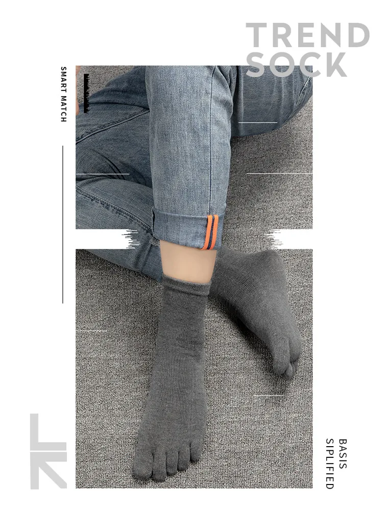 5 Paare/Los Herren-Fünffinger-Socken, hochwertige Herren-Business-Socken aus Baumwolle, lässig, atmungsaktiv, lange Herrensocken, Schwarz, Weiß – Detail 11