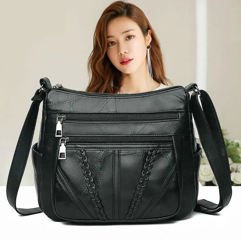 Trendy Mother Atmosphere Middle-aged Messenger Handbag Simple One-shoulder Leather Handbags main image 1