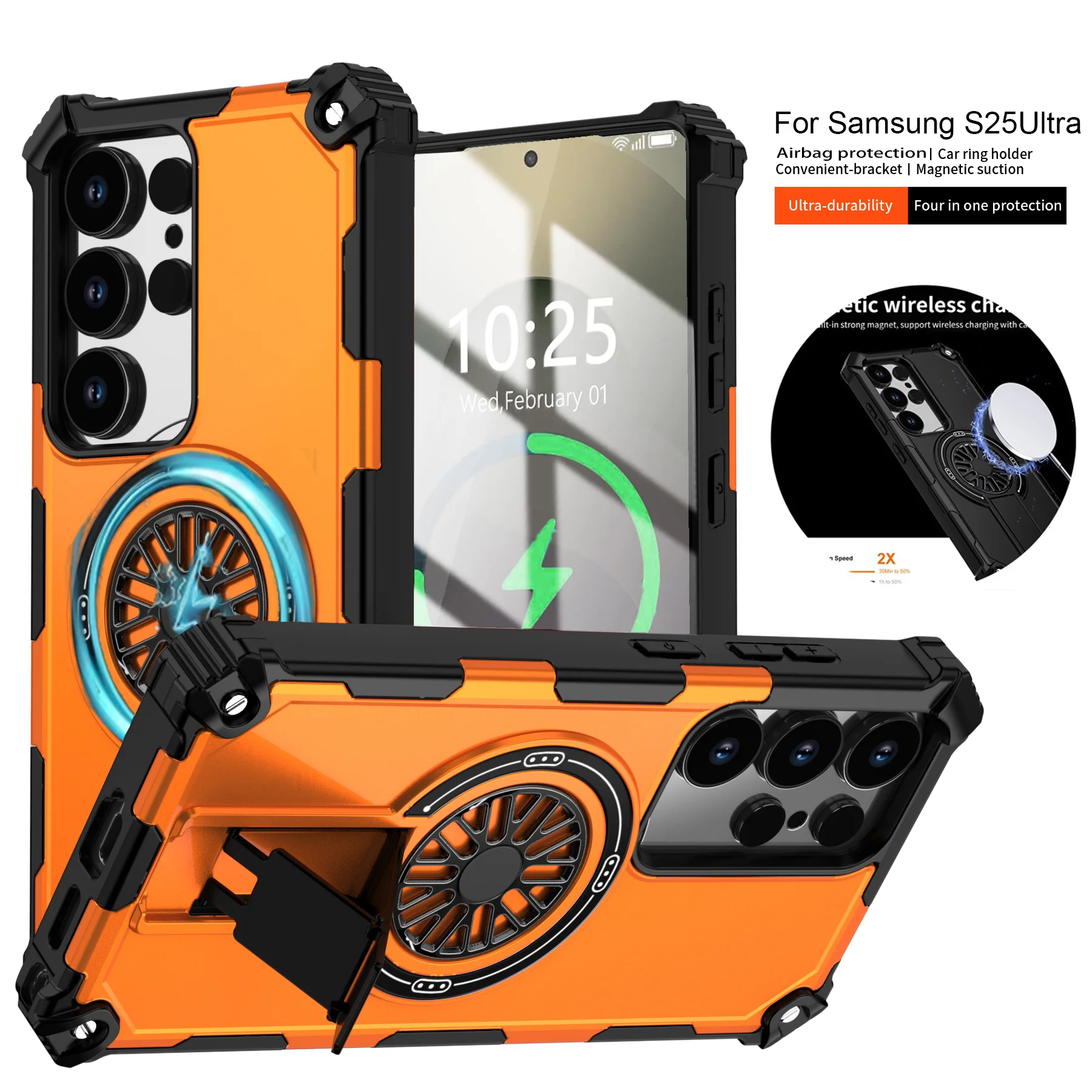 Military-Grade Magnetic Phone Case with Foldable Bracket and Armor Protection