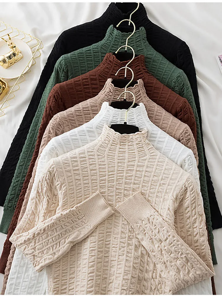 

Women's Sweater Pullover Slim Mock Neck Casual Long Sleeve Tops Winter Clothes Women 2023 Pull Femme Korean Fashion Pullovers