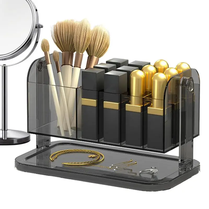 

Makeup Storage Box 180 Rotation Makeup Brush Organizer Clear Waterproof No Cover Grid Space Countertop Vanity Box For Lipstick
