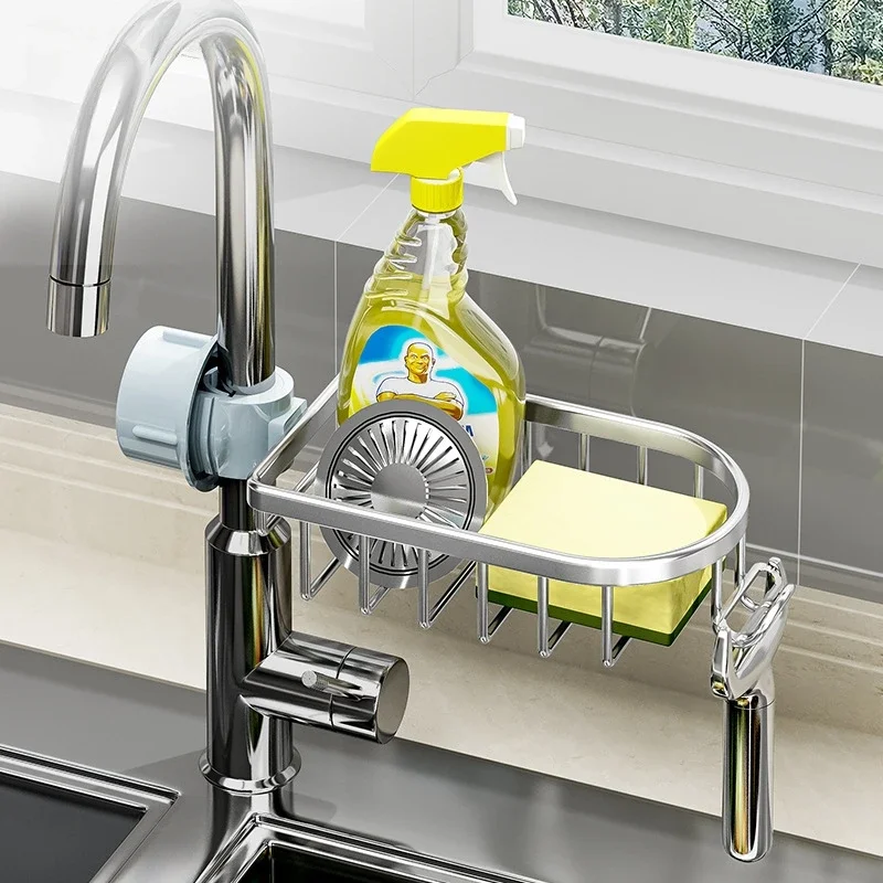 Kitchen Storage Rack Hanging on a Faucet Gold Punch-Free Alumimum Pool Sponge and Cloth Hanging-Type Drain Basket