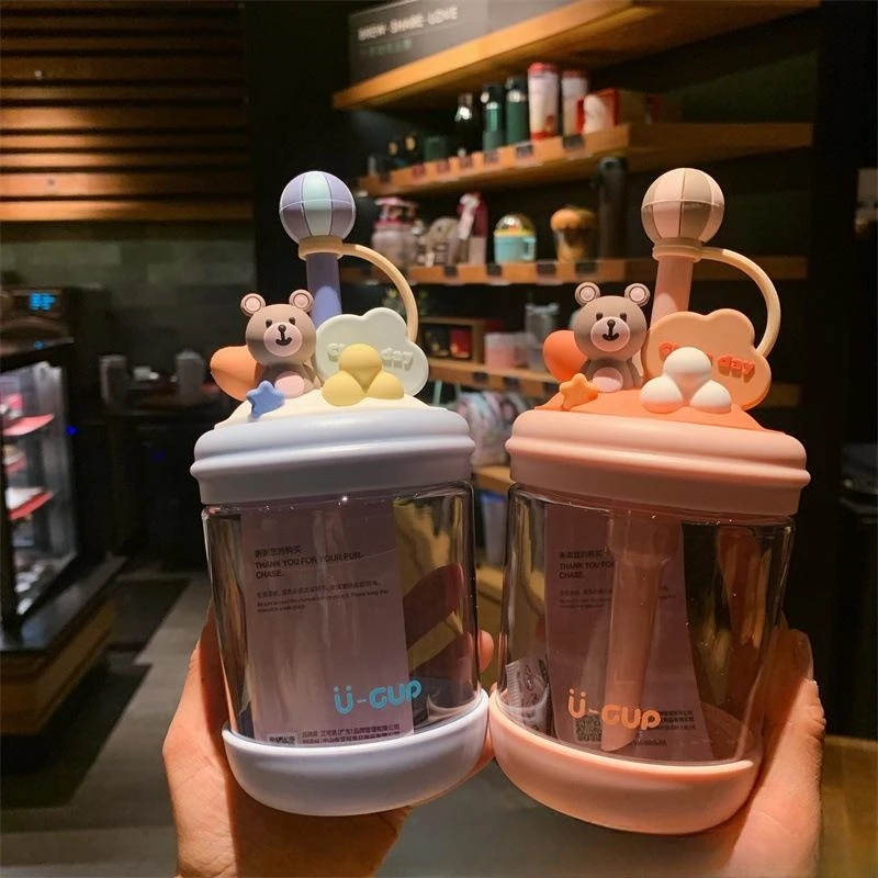 Aikesi Little Bear Cold Extraction Straw Cup Children Lovely Internet Celebrity INS Cartoon Kettle Portable Special Offer